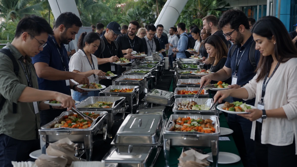 People sharing a buffet at a Crays community gathering