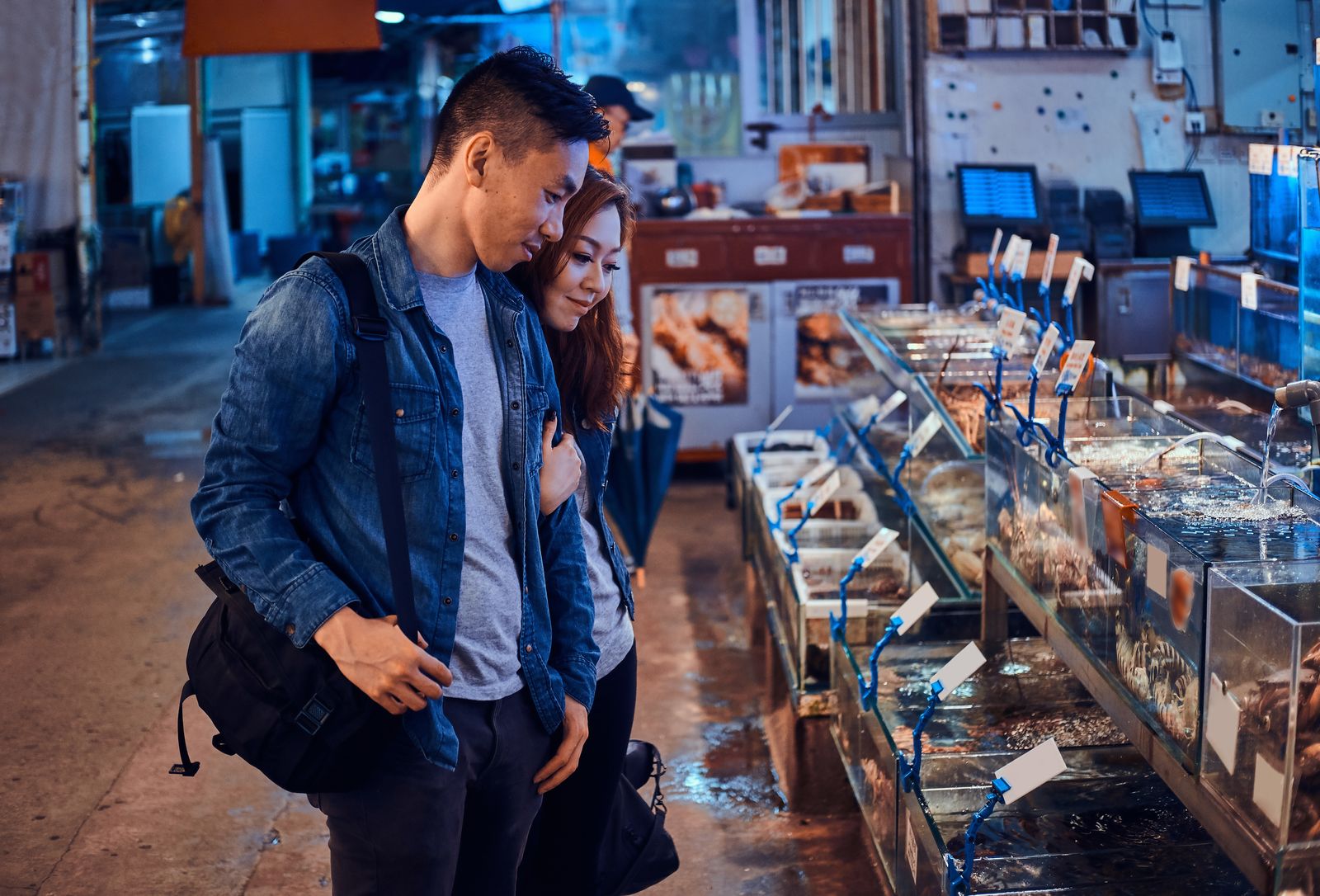 Founders exploring a local market together