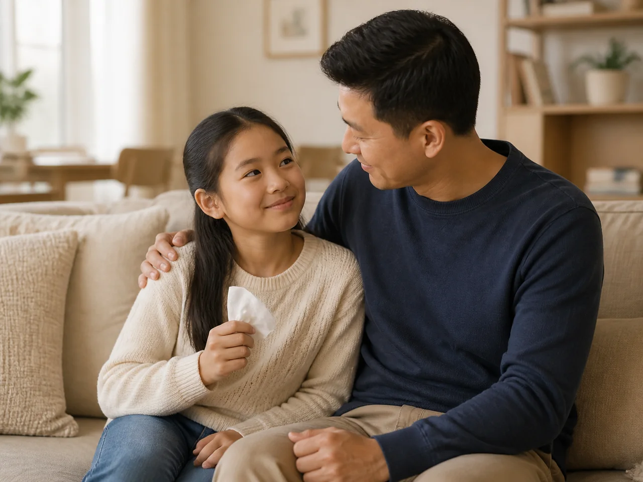 A parent listening to a child at home