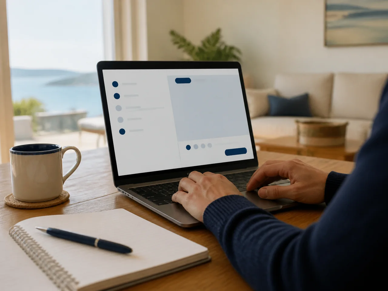 An adult working through an online practice at home