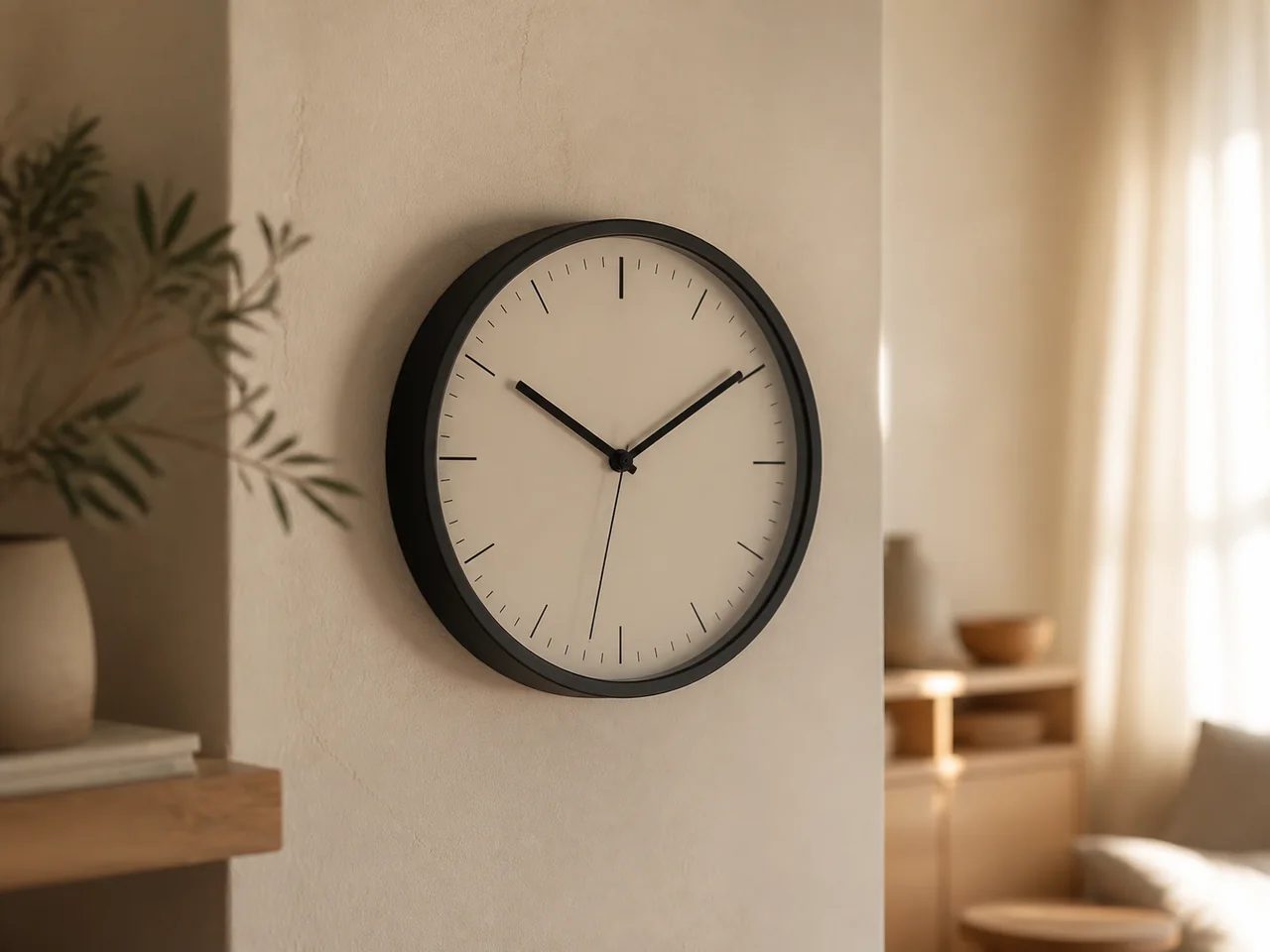 A simple clock in a warm interior
