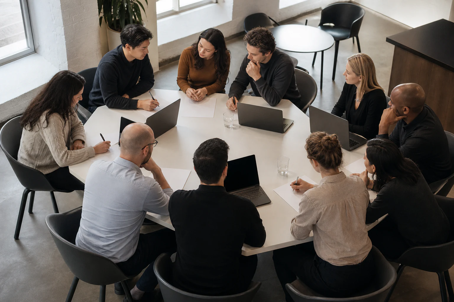 A group gathered around a board table