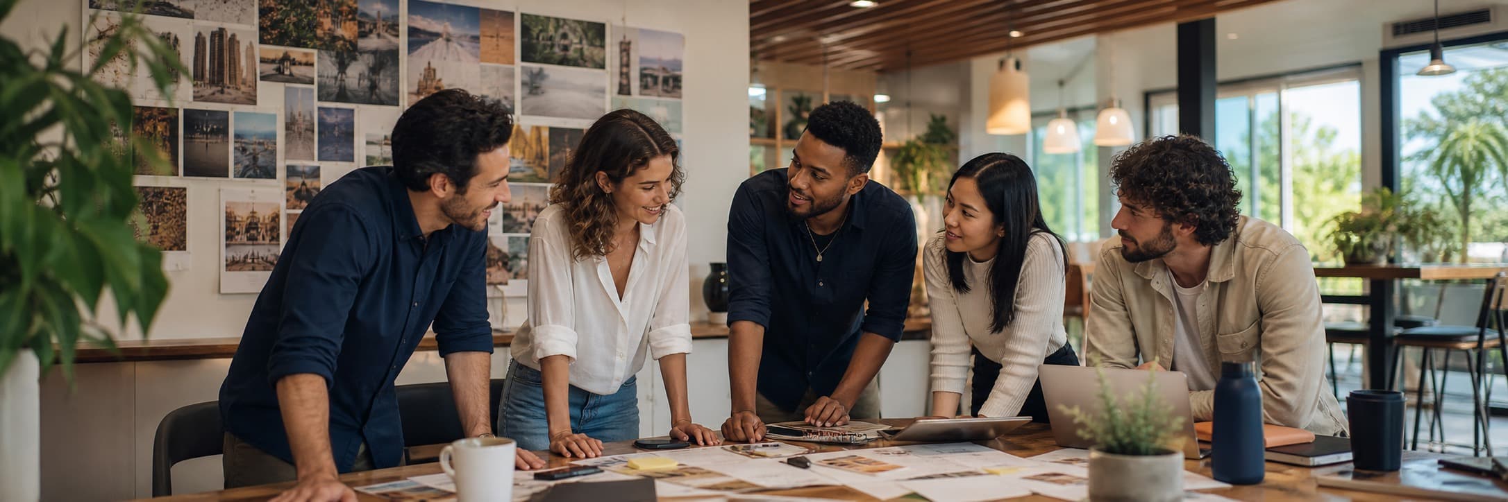 A creative team collaborating around a CRAYS workspace table