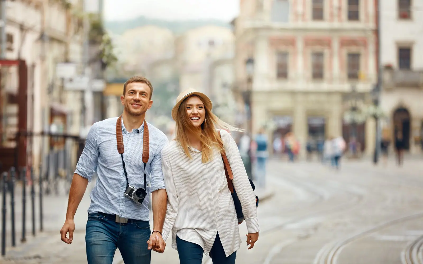 Guests walking through a premium city district