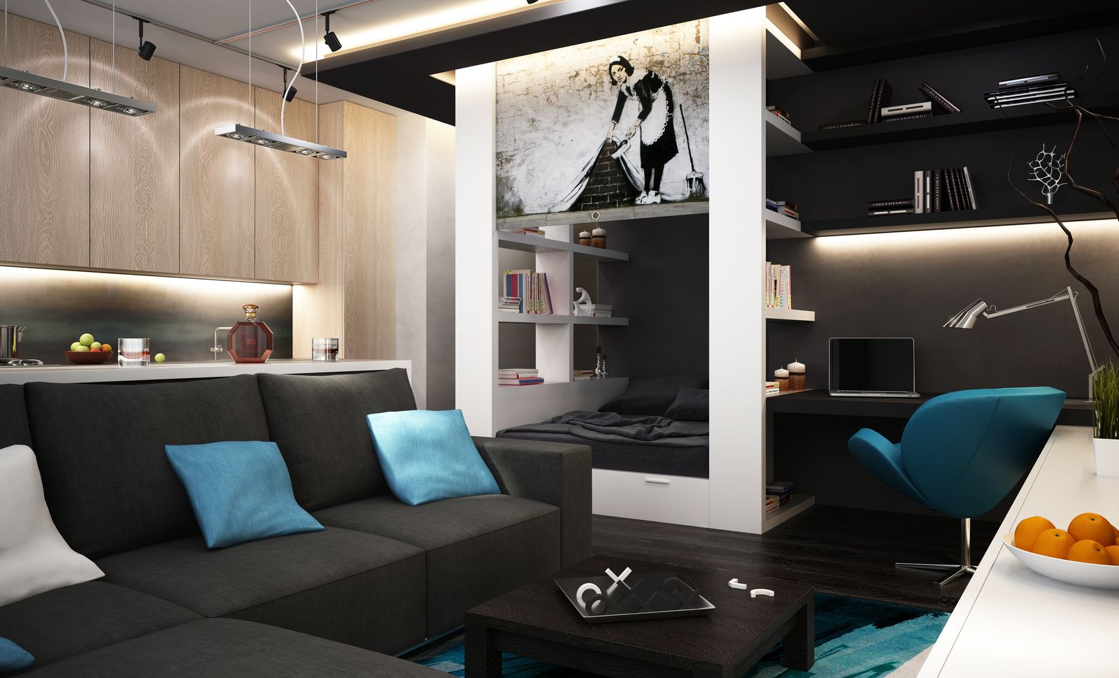 Dark hospitality lounge design direction